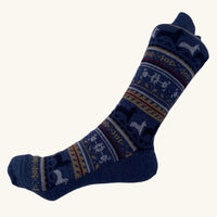 Blue patterned sock on a white background