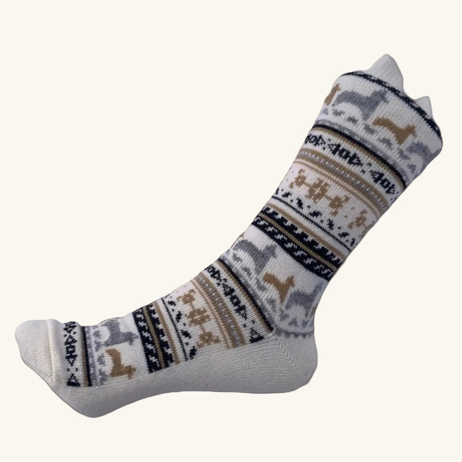 Decorative sock with pattern on a white fabric background