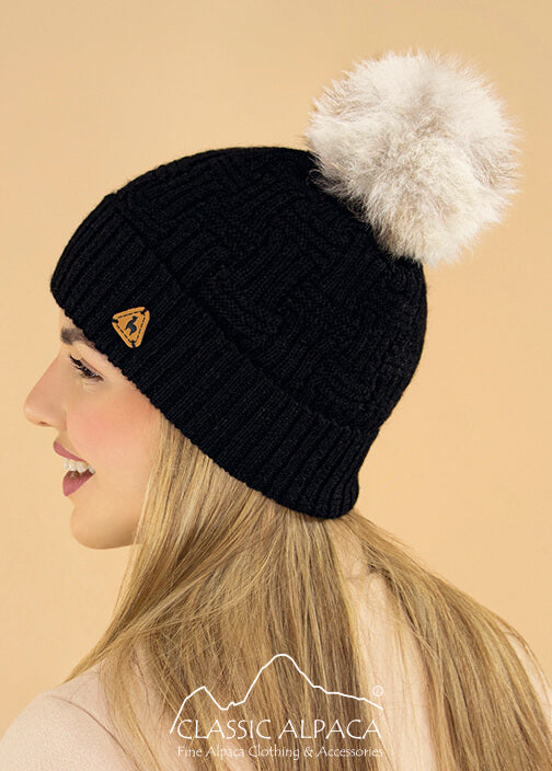 Brittany Fur Pom Pom Hat - 100% Alpaca