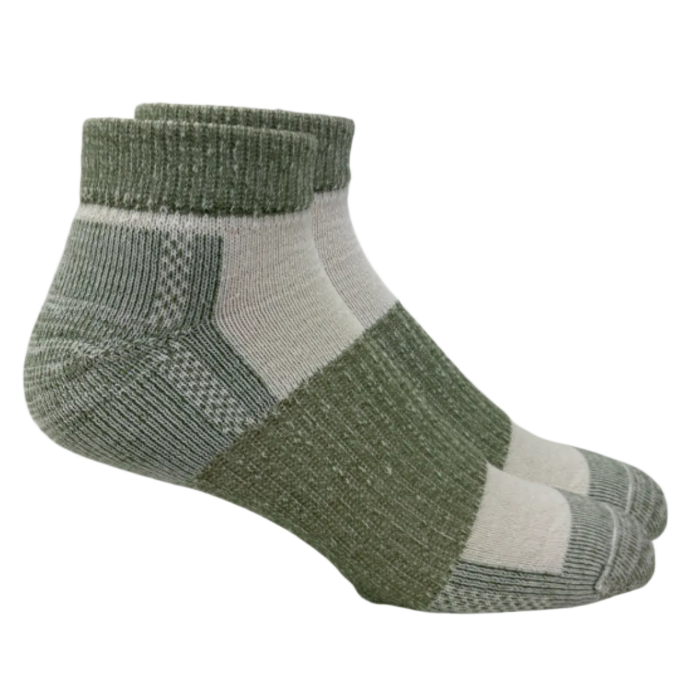 Pair of green and gray socks on a white background