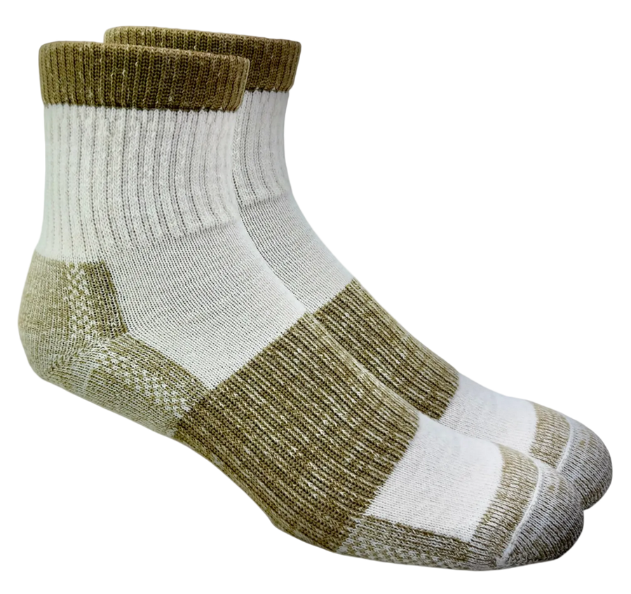 white and grey/brown socks on a white background